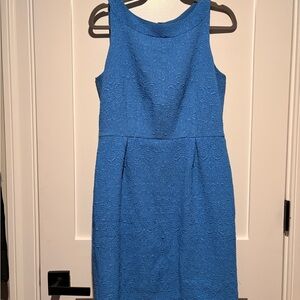 Ann Taylor Petite 10 Blue Textured Sheath Dress Sleeveless Work Office Classic